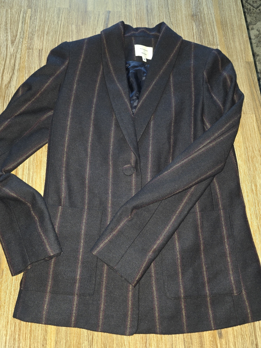 Sezane Dark Blue Blazer with Subtle Pinstripes